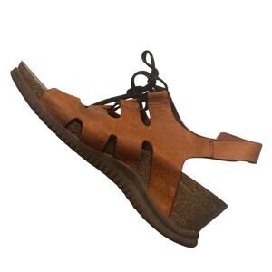 Bionica Orange Tan Leather Cork Wedge Sandals Shoes Sorena BI0013603 Size 9.5